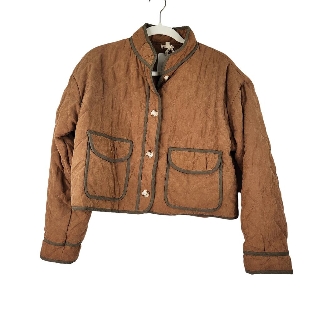Hem & Thread Light Brown Quilted Cropped Jacket NWT Small Biker Equestrian - Picture 1 of 11